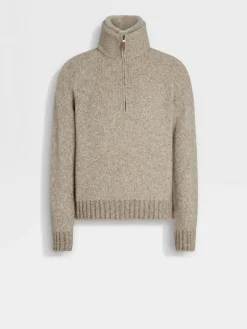 Travel In Style|Polo Shirts>ZEGNA Light Taupe Mélange Cashmere Blend Polo Shirt LightTaupeMélange