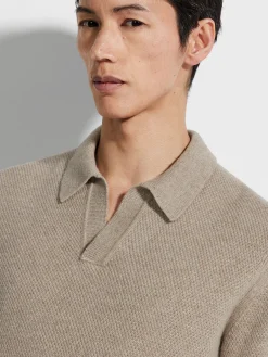 Polo Shirts|Sweaters>ZEGNA Light Taupe Mélange Oasi Cashmere Polo Shirt LightTaupeMélange