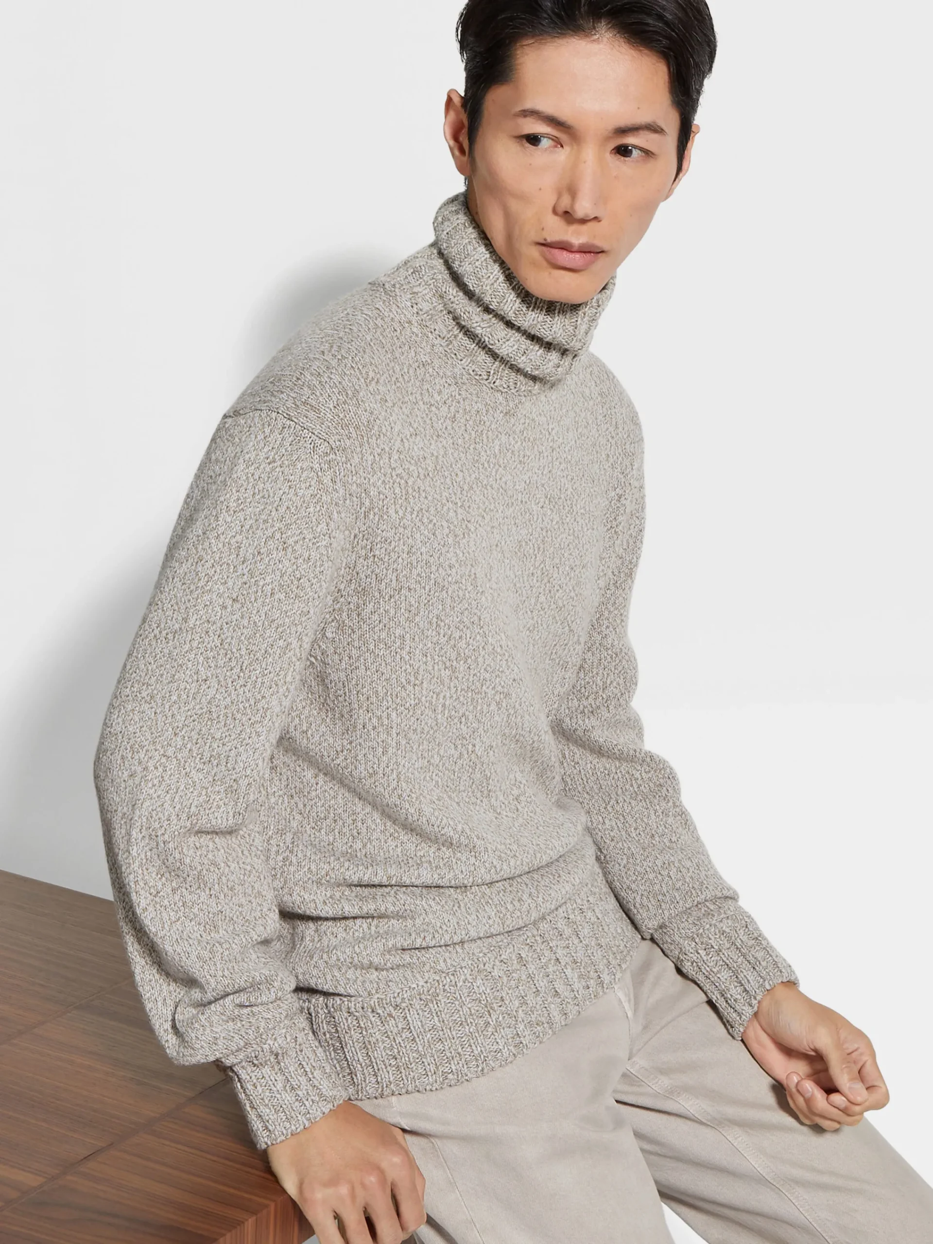 Travel In Style|Sweaters>ZEGNA Light Taupe Mélange Oasi Cashmere Turtleneck LightTaupeMélange