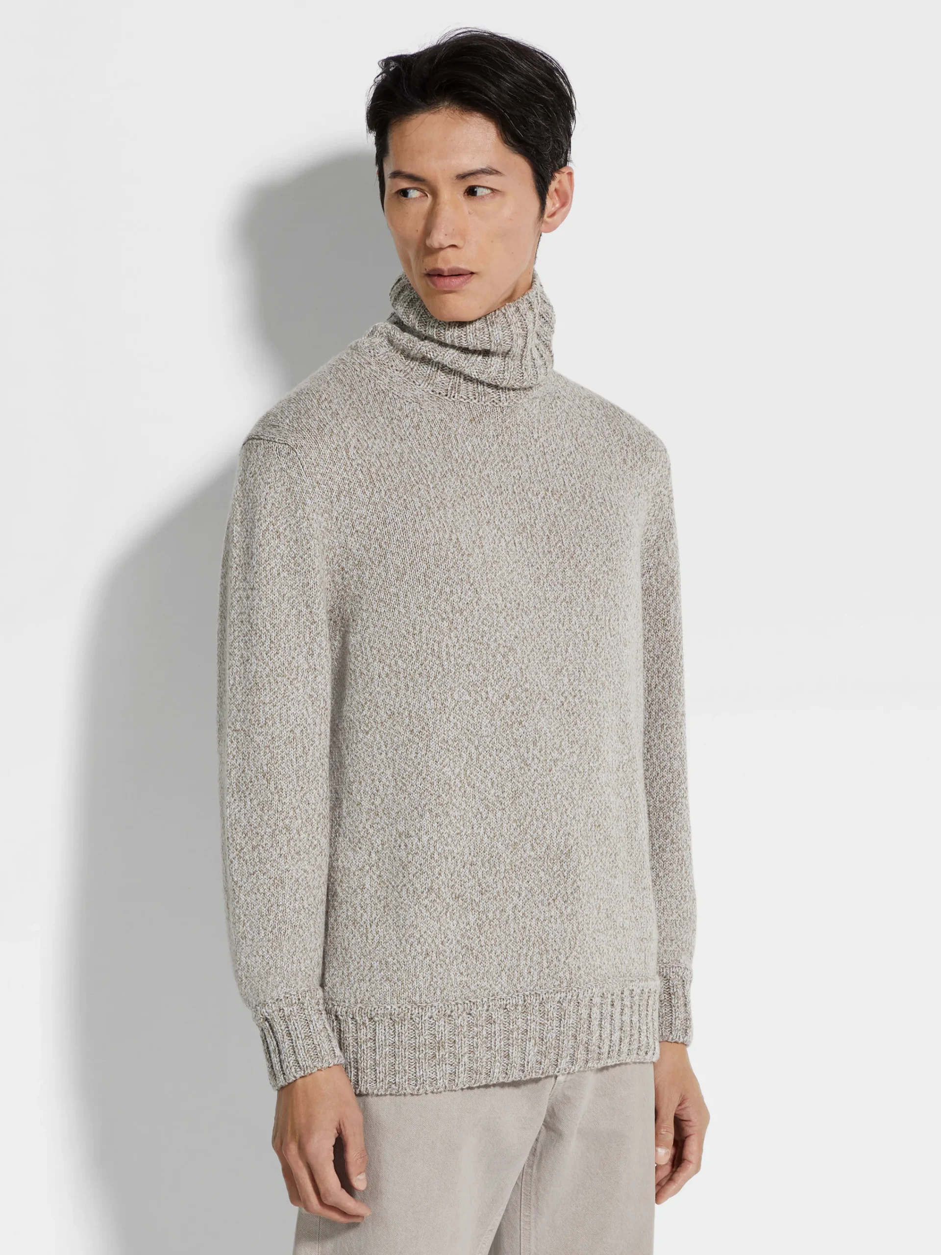 Travel In Style|Sweaters>ZEGNA Light Taupe Mélange Oasi Cashmere Turtleneck LightTaupeMélange
