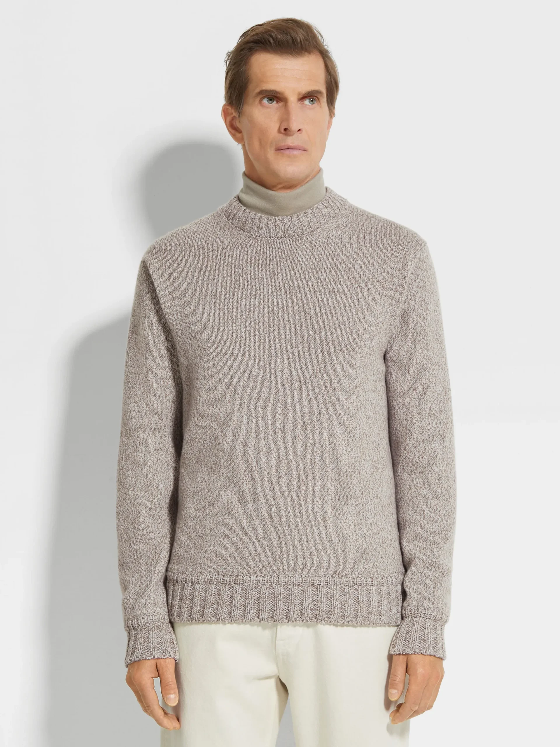 Sweaters>ZEGNA Light Taupe Mélange Oasi Cashmere Crewneck LightTaupeMélange