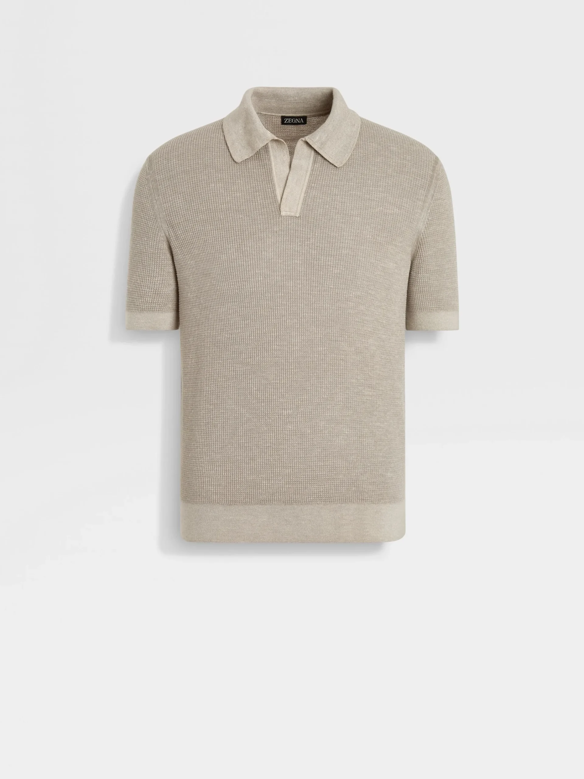 Polo Shirts|Sweaters>ZEGNA Light Taupe Mélange Silk Cashmere and Linen Polo Shirt LightTaupeMélange