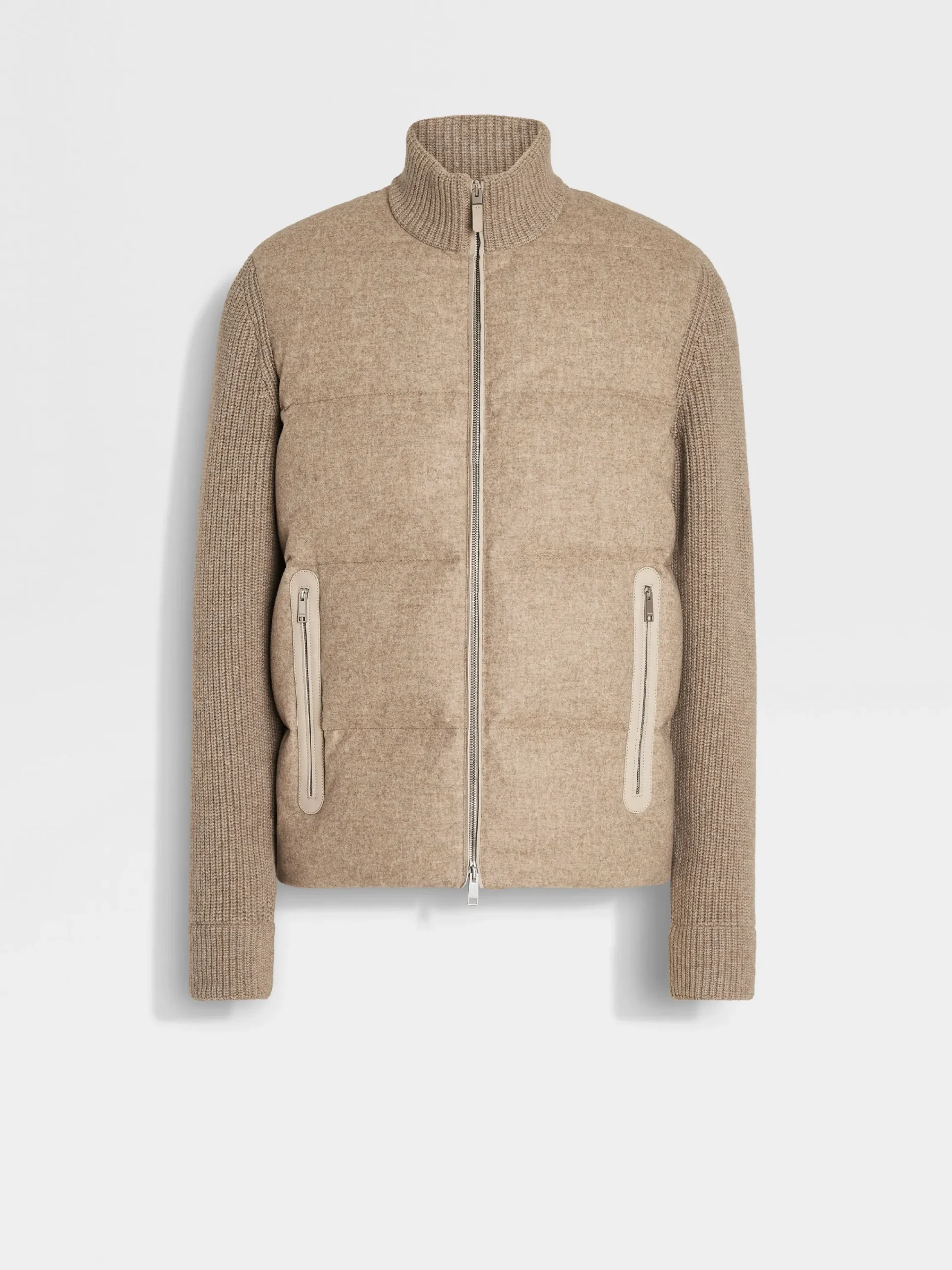 Down Jackets|Jackets And Coats>ZEGNA Light Taupe Multimélange Oasi Cashmere Full Zip Blouson LightTaupeMultimélange