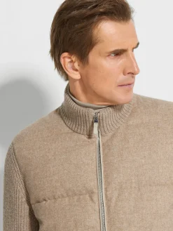 Down Jackets|Jackets And Coats>ZEGNA Light Taupe Multimélange Oasi Cashmere Full Zip Blouson LightTaupeMultimélange