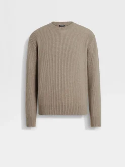 Travel In Style|Sweaters>ZEGNA Light Taupe Oasi Cashmere Crewneck LightTaupe