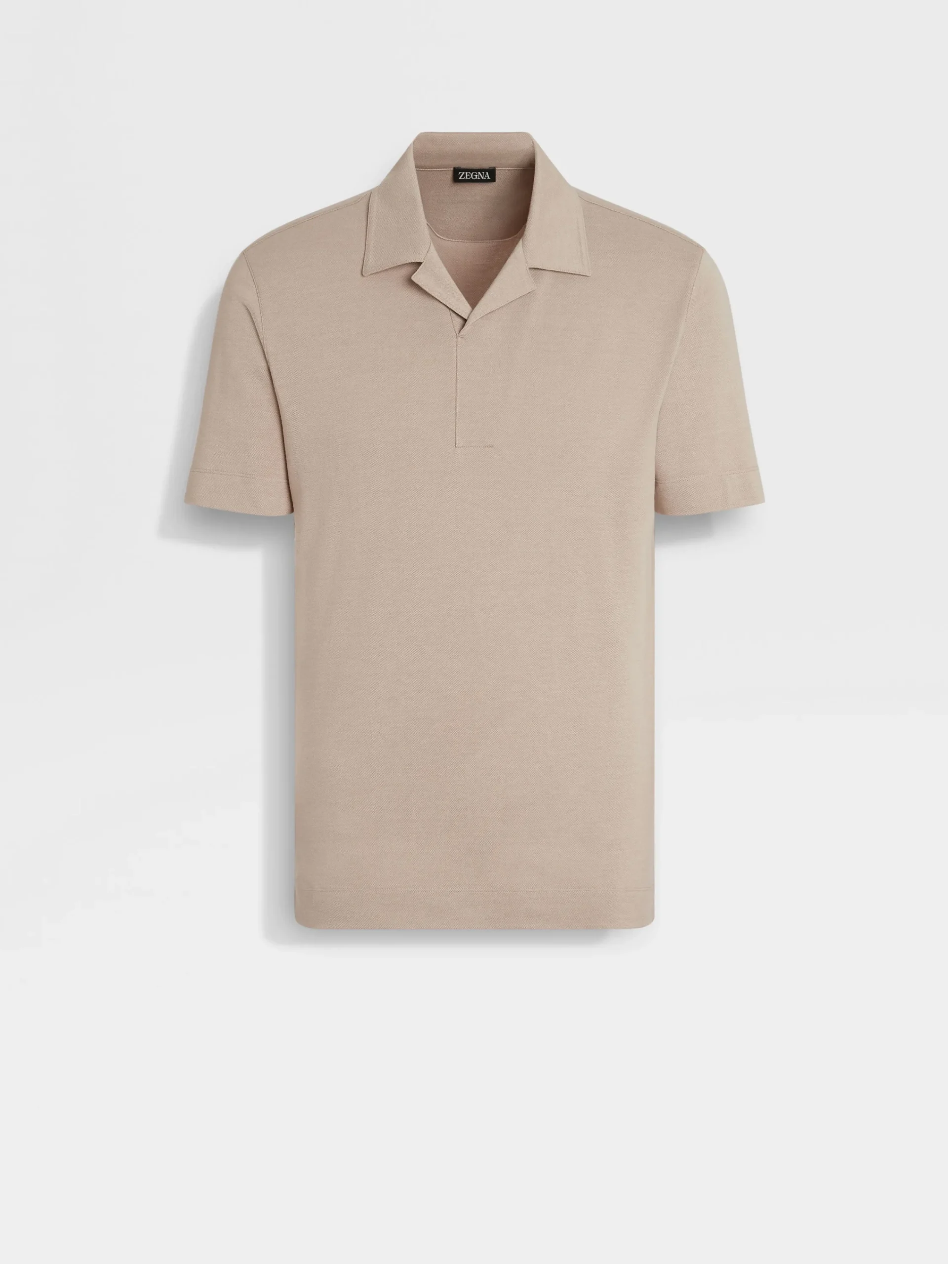 Polo Shirts>ZEGNA Light Taupe Silk and Cotton Piquet Polo Shirt LightTaupe