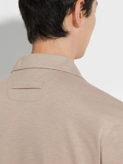 Polo Shirts>ZEGNA Light Taupe Silk and Cotton Piquet Polo Shirt LightTaupe