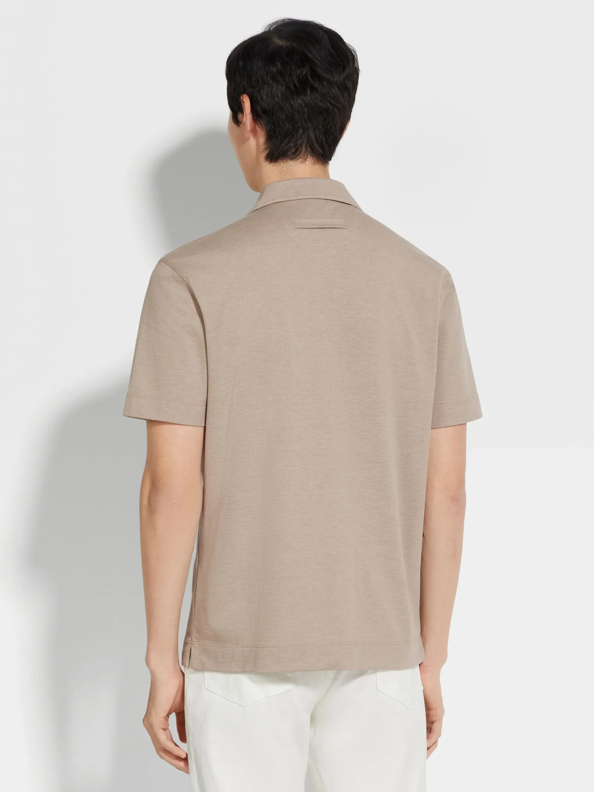 Polo Shirts>ZEGNA Light Taupe Silk and Cotton Piquet Polo Shirt LightTaupe