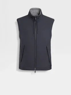 Jackets And Coats>ZEGNA Microfiber Reversible Brezza Vest NavyBlue/Grey