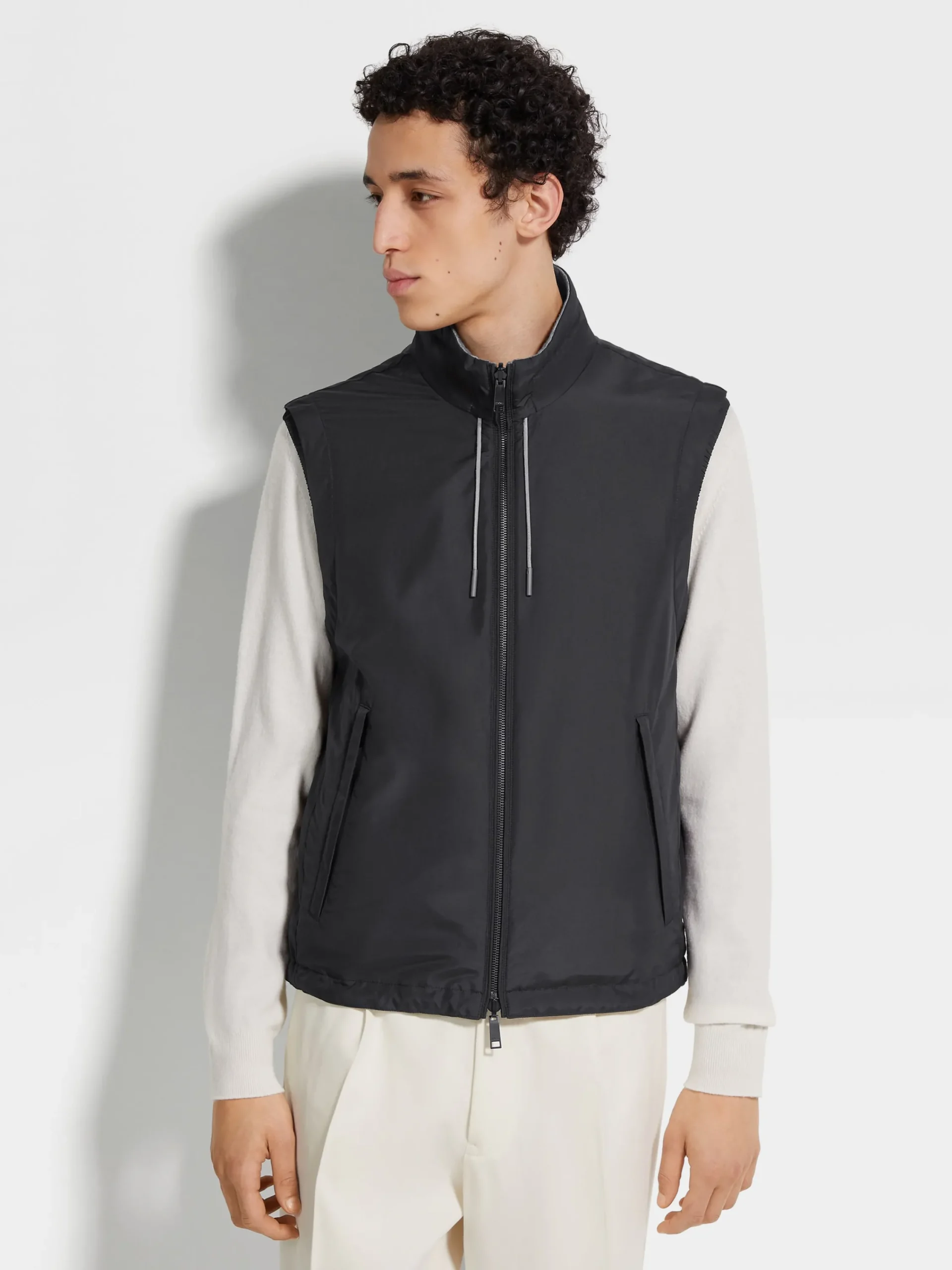 Jackets And Coats>ZEGNA Microfiber Reversible Brezza Vest Black/Grey