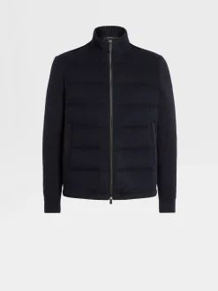 Jackets And Coats>ZEGNA 12milmil12 Down Filled Hybrid Wool Blouson NavyBlue