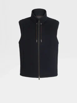 Jackets And Coats>ZEGNA 12milmil12 Down Filled Wool Vest NavyBlue