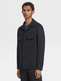 Overshirts And Chore Jackets>ZEGNA 12milmil12 Wool Overshirt NavyBlue