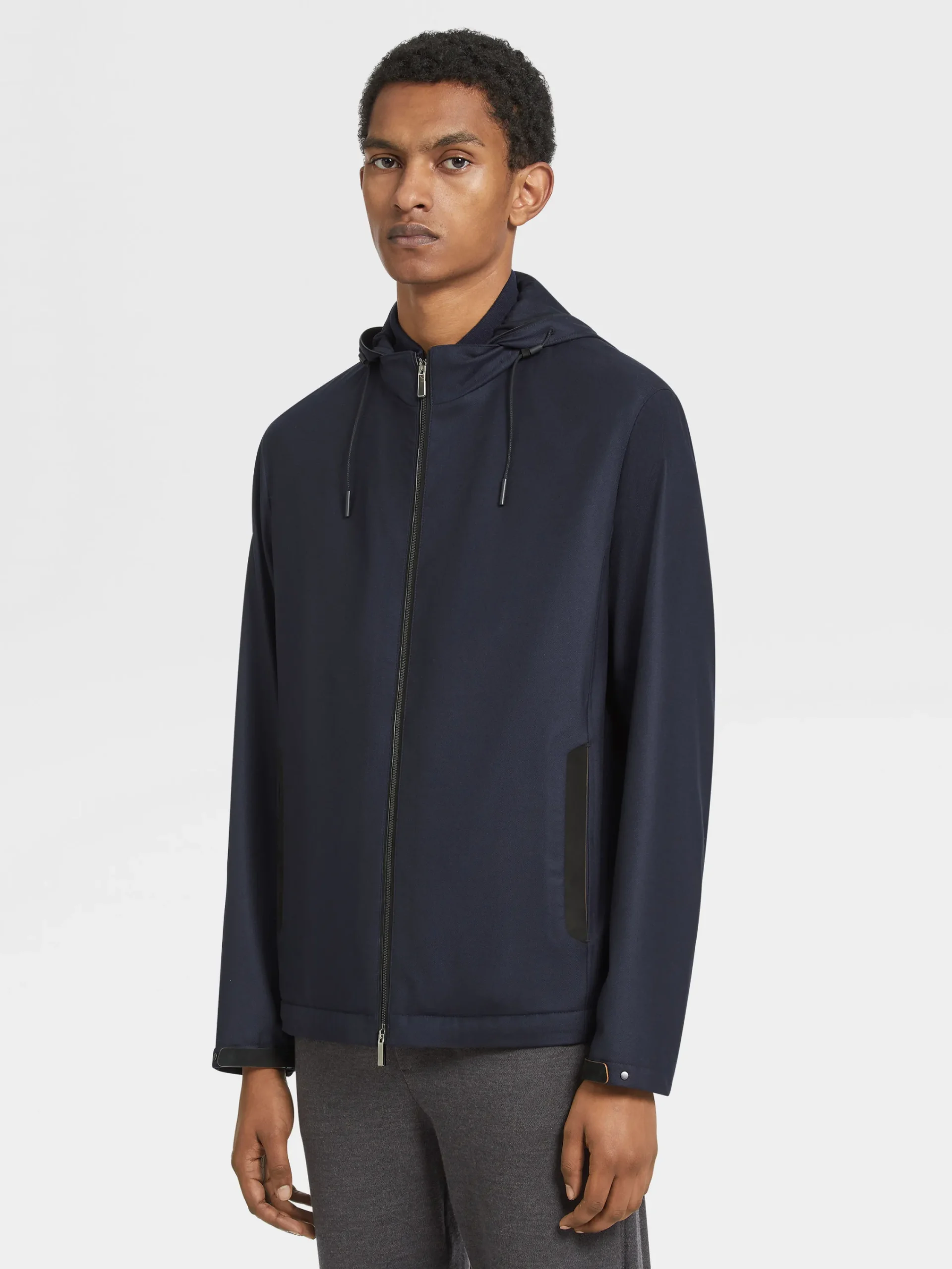 Jackets And Coats>ZEGNA 12milmil12 Wool Padded Hooded Blouson NavyBlue