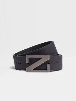 Belts>ZEGNA Navy Blue and Black Reversible Leather Belt NavyBlue/Black