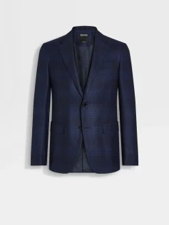 Blazers>ZEGNA Navy Blue and Blue 15milmil15 Wool Jacket NavyBlue/Blue