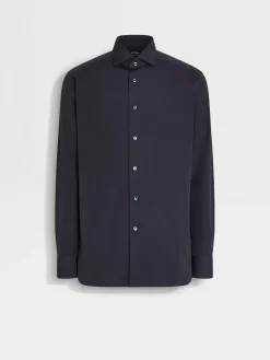 Shirts>ZEGNA Navy Blue Centoventimila Cotton Shirt NavyBlue