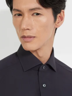 Shirts>ZEGNA Navy Blue Centoventimila Cotton Shirt NavyBlue