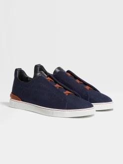 Sneakers>ZEGNA Navy Blue Cotton Denim Triple Stitch™ Sneakers NavyBlue