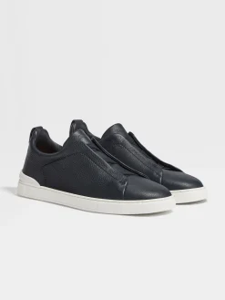 Sneakers>ZEGNA Navy Blue Deerskin Triple Stitch™ Sneakers NavyBlue