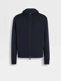 Joggers And Sweatshirts>ZEGNA Navy Blue High Performance™ Wool Blend Hoodie NavyBlue