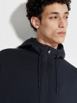 Joggers And Sweatshirts>ZEGNA Navy Blue High Performance™ Wool Blend Hoodie NavyBlue