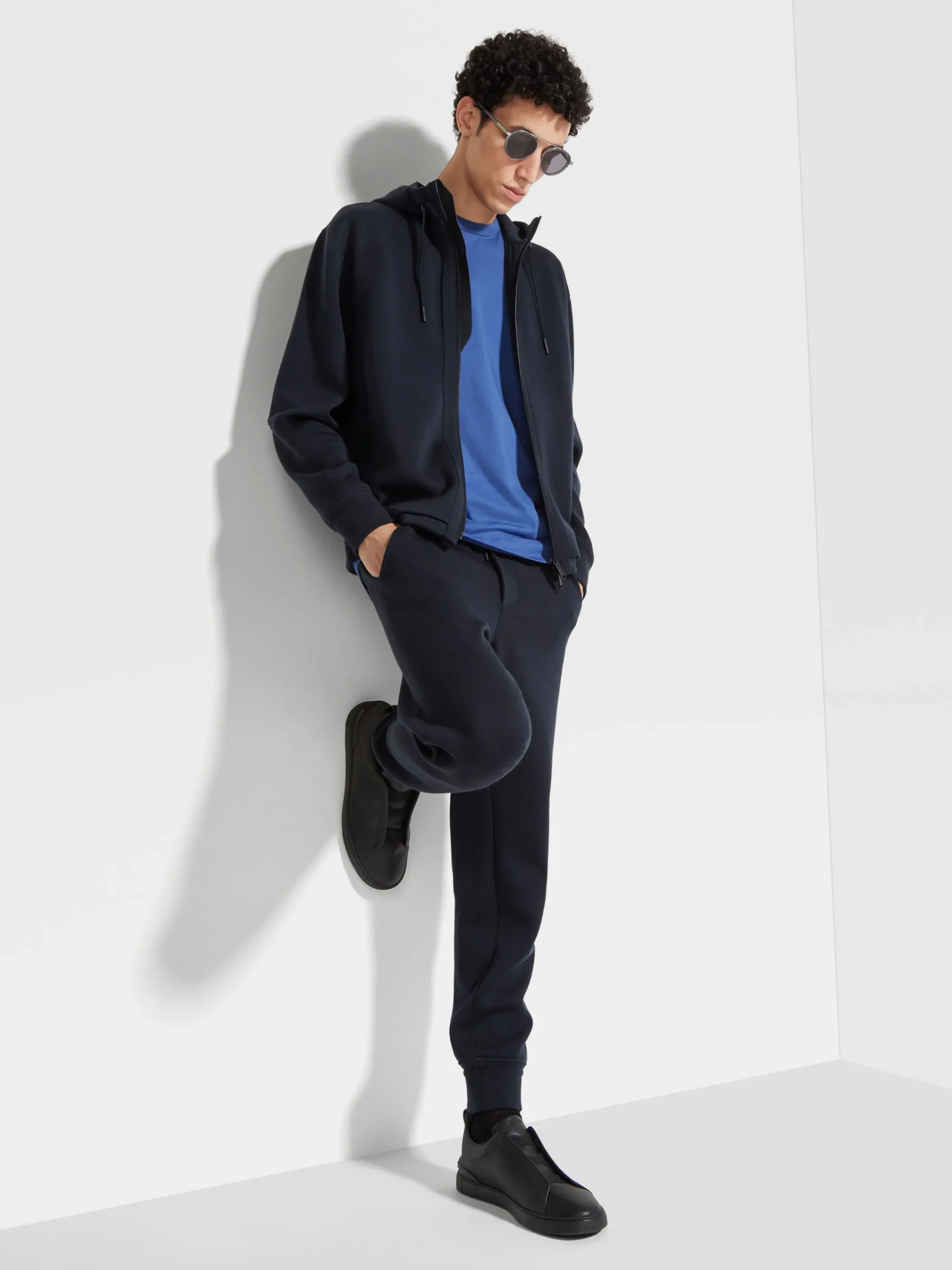 Joggers And Sweatshirts>ZEGNA Navy Blue High Performance™ Wool Blend Hoodie NavyBlue
