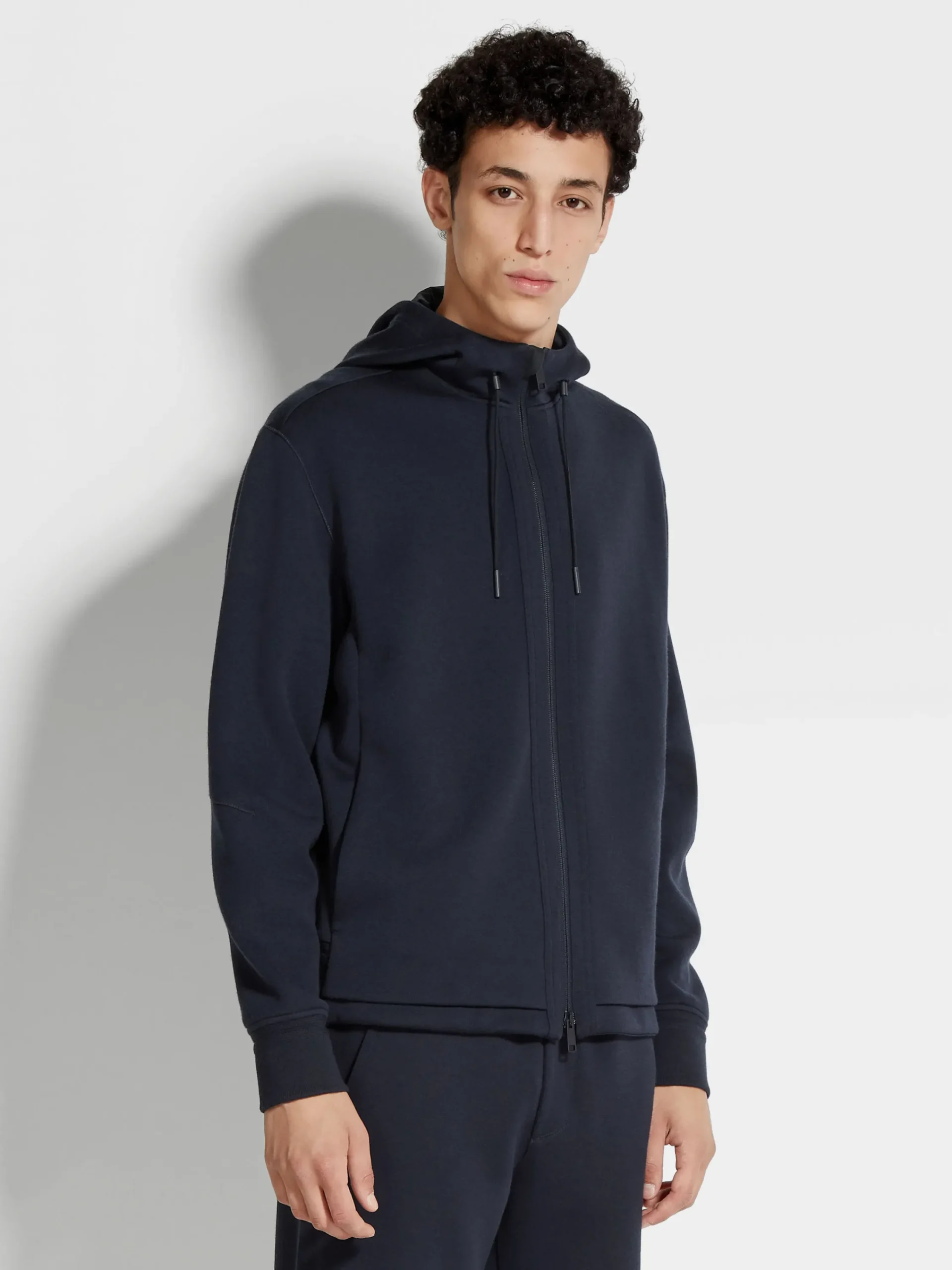 Joggers And Sweatshirts>ZEGNA Navy Blue High Performance™ Wool Blend Hoodie NavyBlue