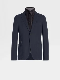 Blazers>ZEGNA Navy Blue High Performance™ Jersey Jacket NavyBlue