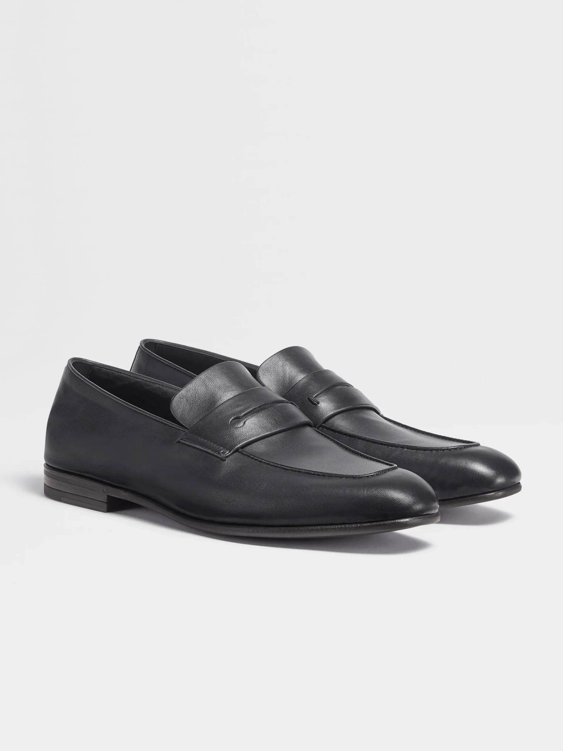 Loafers>ZEGNA Navy Blue Leather L'Asola Loafers NavyBlue