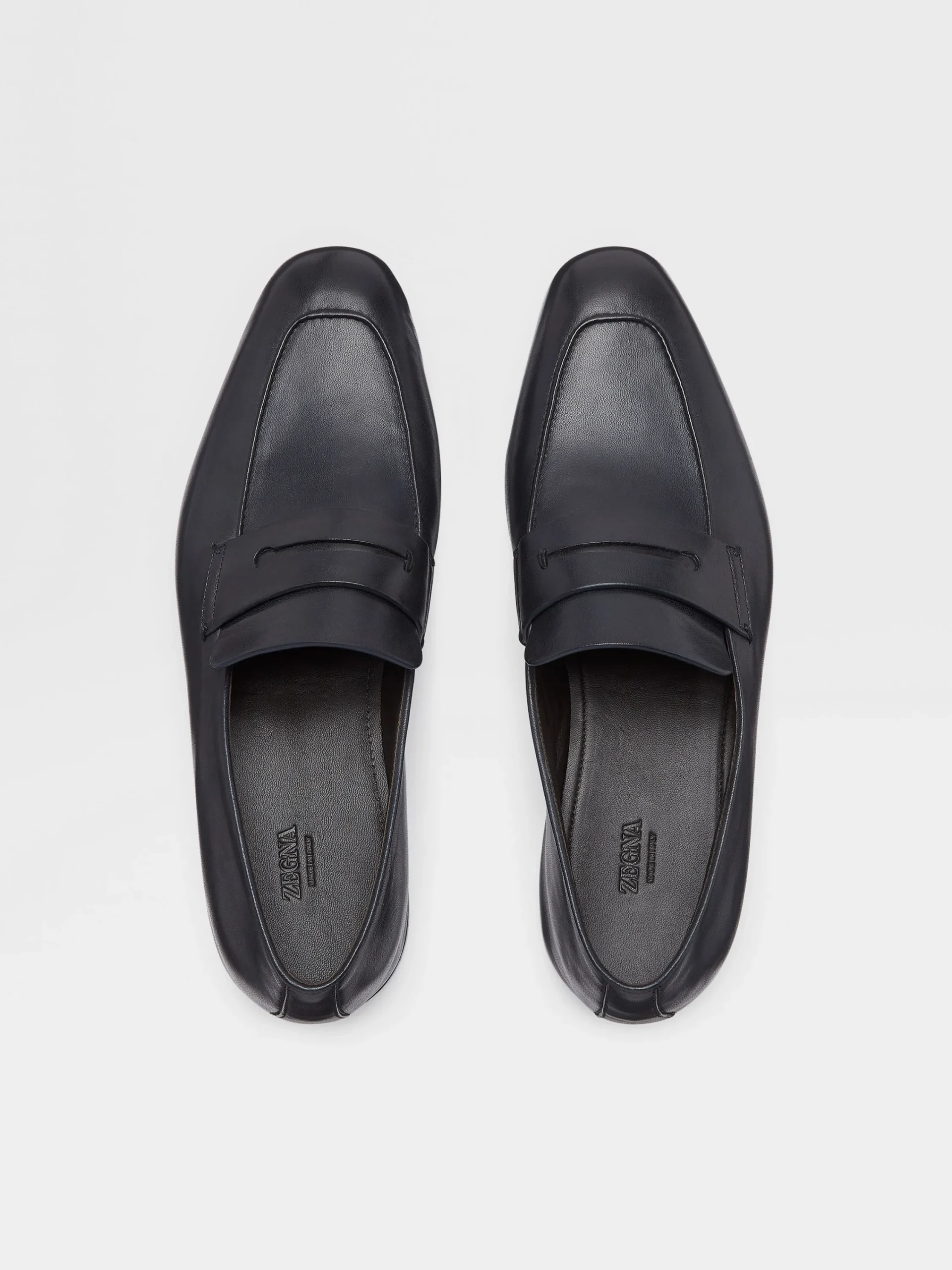 Loafers>ZEGNA Navy Blue Leather L'Asola Loafers NavyBlue