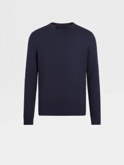 Sweaters>ZEGNA Navy Blue 12milmil12 Wool Crewneck NavyBlue