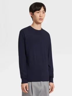 Sweaters>ZEGNA Navy Blue 12milmil12 Wool Crewneck NavyBlue