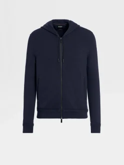 Joggers And Sweatshirts|Sweaters>ZEGNA Navy Blue 12milmil12 Wool Full Zip Hoodie NavyBlue