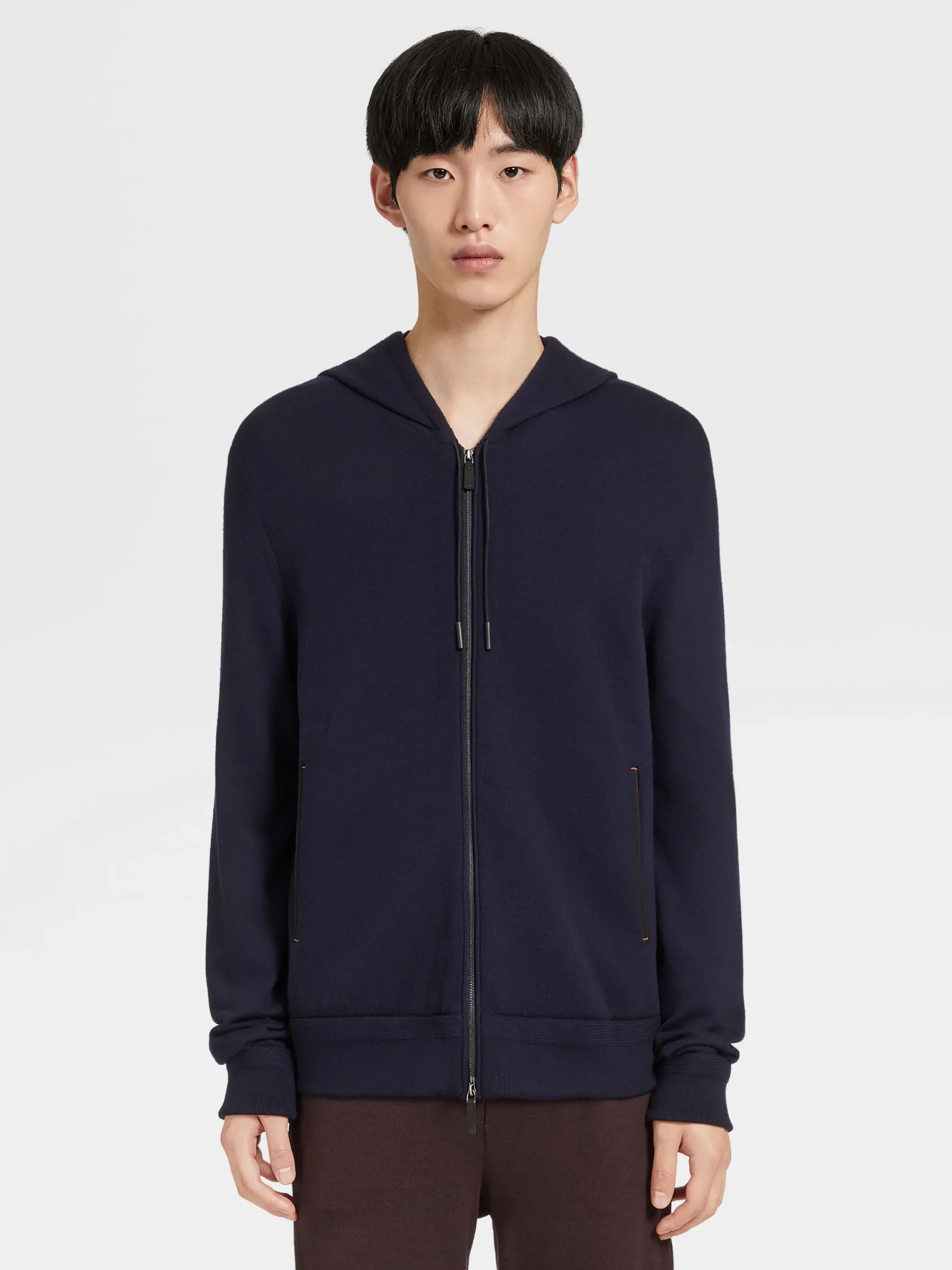 Joggers And Sweatshirts|Sweaters>ZEGNA Navy Blue 12milmil12 Wool Full Zip Hoodie NavyBlue