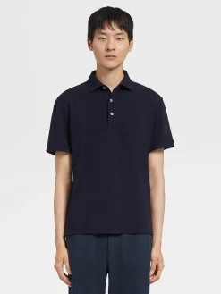 Polo Shirts>ZEGNA Navy Blue 12milmil12 Wool Polo Shirt NavyBlue