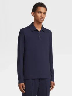 Polo Shirts|Sweaters>ZEGNA Navy Blue 12milmil12 Wool Polo Shirt NavyBlue