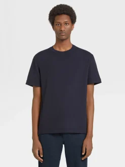 T-Shirts>ZEGNA Navy Blue 12milmil12 Wool T-shirt NavyBlue