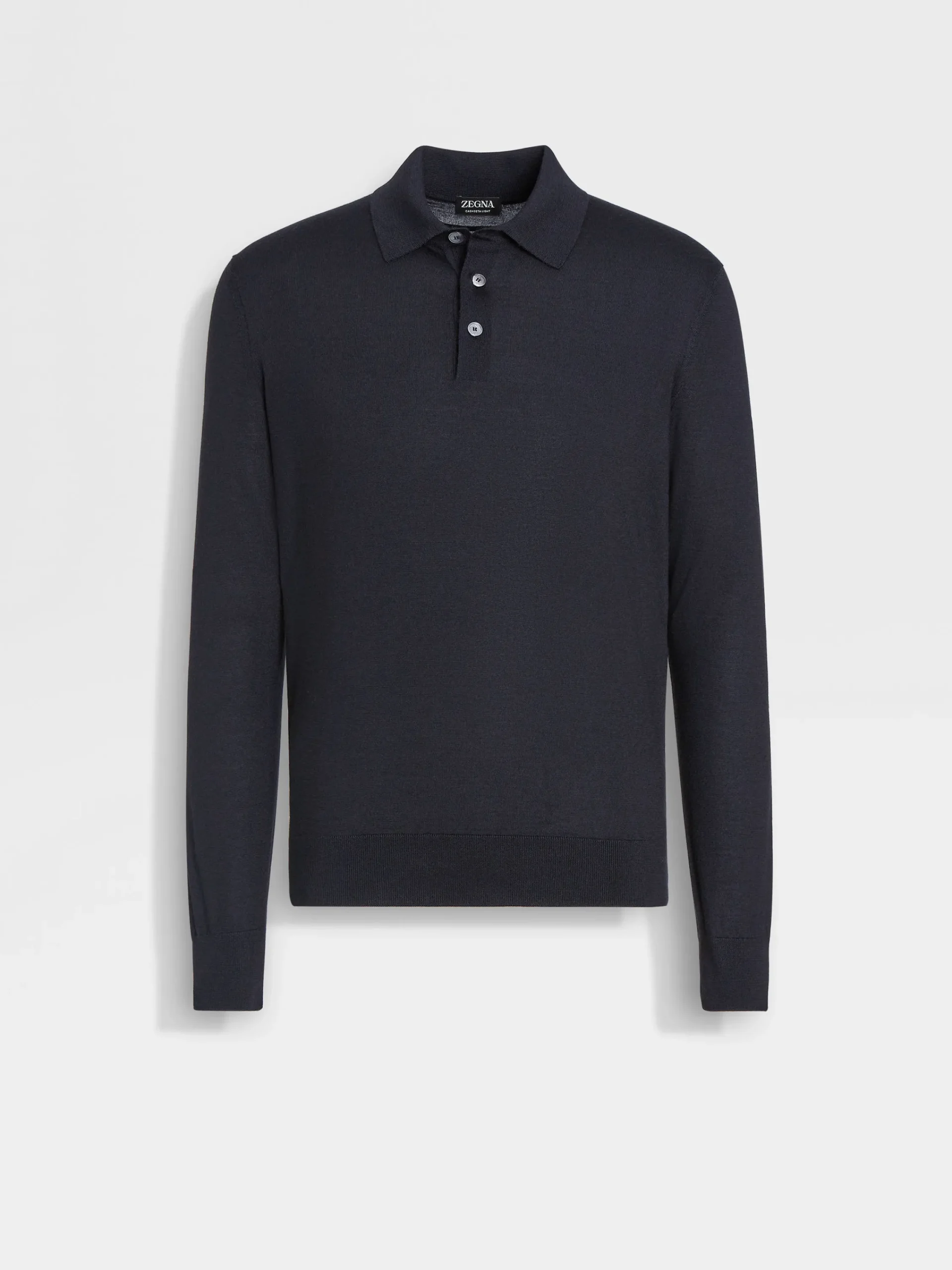 Sweaters>ZEGNA Navy Blue Mélange Cashseta Polo Shirt NavyBlueMélange