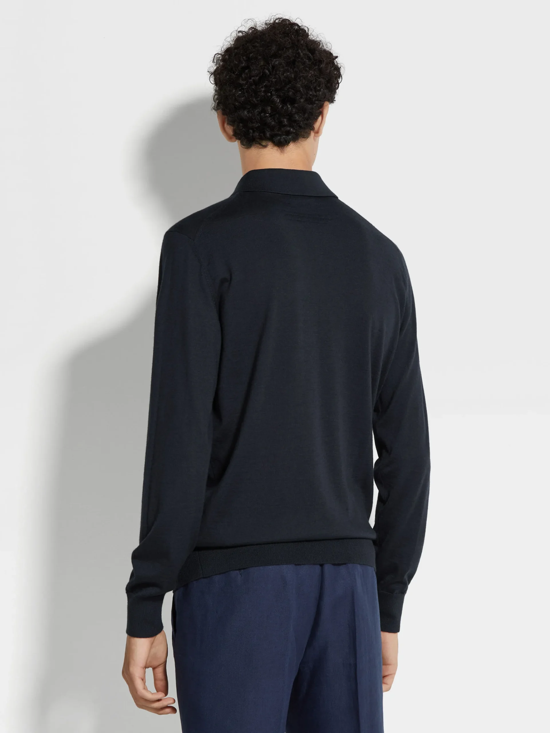 Sweaters>ZEGNA Navy Blue Mélange Cashseta Polo Shirt NavyBlueMélange