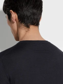 Sweaters>ZEGNA Navy Blue Mélange Cashseta Crewneck NavyBlueMélange