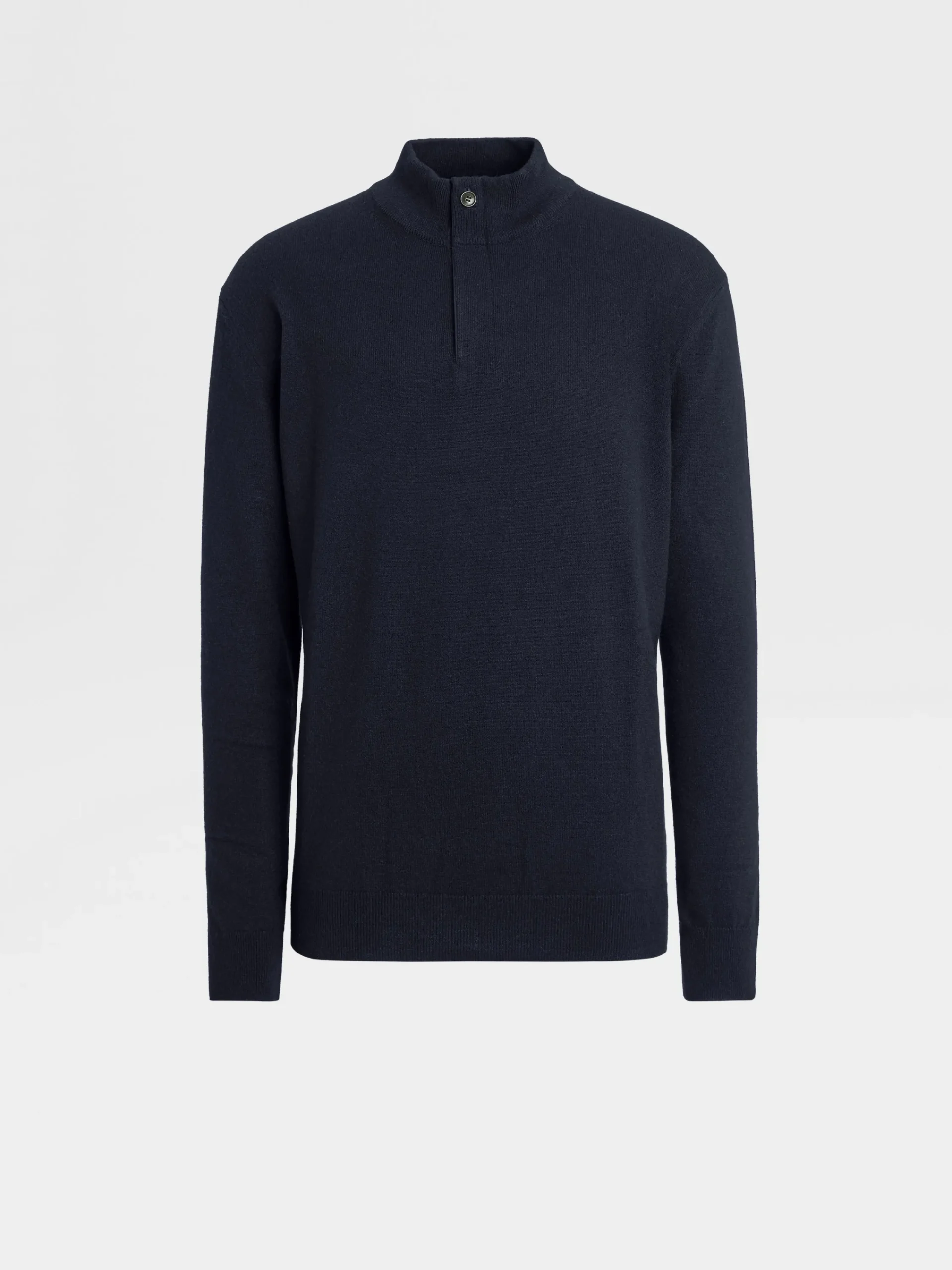 Sweaters>ZEGNA Navy Blue Mélange Oasi Cashmere Zip Mock Neck Sweater NavyBlueMélange