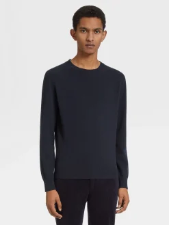 Sweaters>ZEGNA Navy Blue Mélange Oasi Cashmere Crewneck NavyBlueMélange