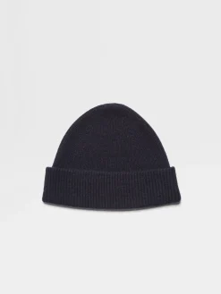Small Gifts|Soft Accessories>ZEGNA Navy Blue Oasi Cashmere Beanie NavyBlue