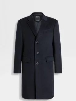 Jackets And Coats>ZEGNA Navy Blue Oasi Cashmere Overcoat NavyBlue