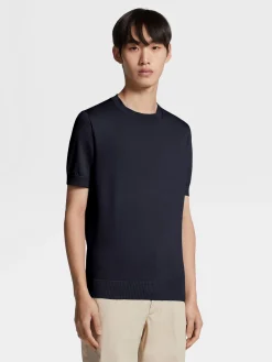 T-Shirts|Sweaters>ZEGNA Navy Blue Premium Cotton T-shirt NavyBlue