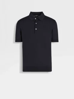 Sweaters>ZEGNA Navy Blue Premium Cotton Polo Shirt NavyBlue