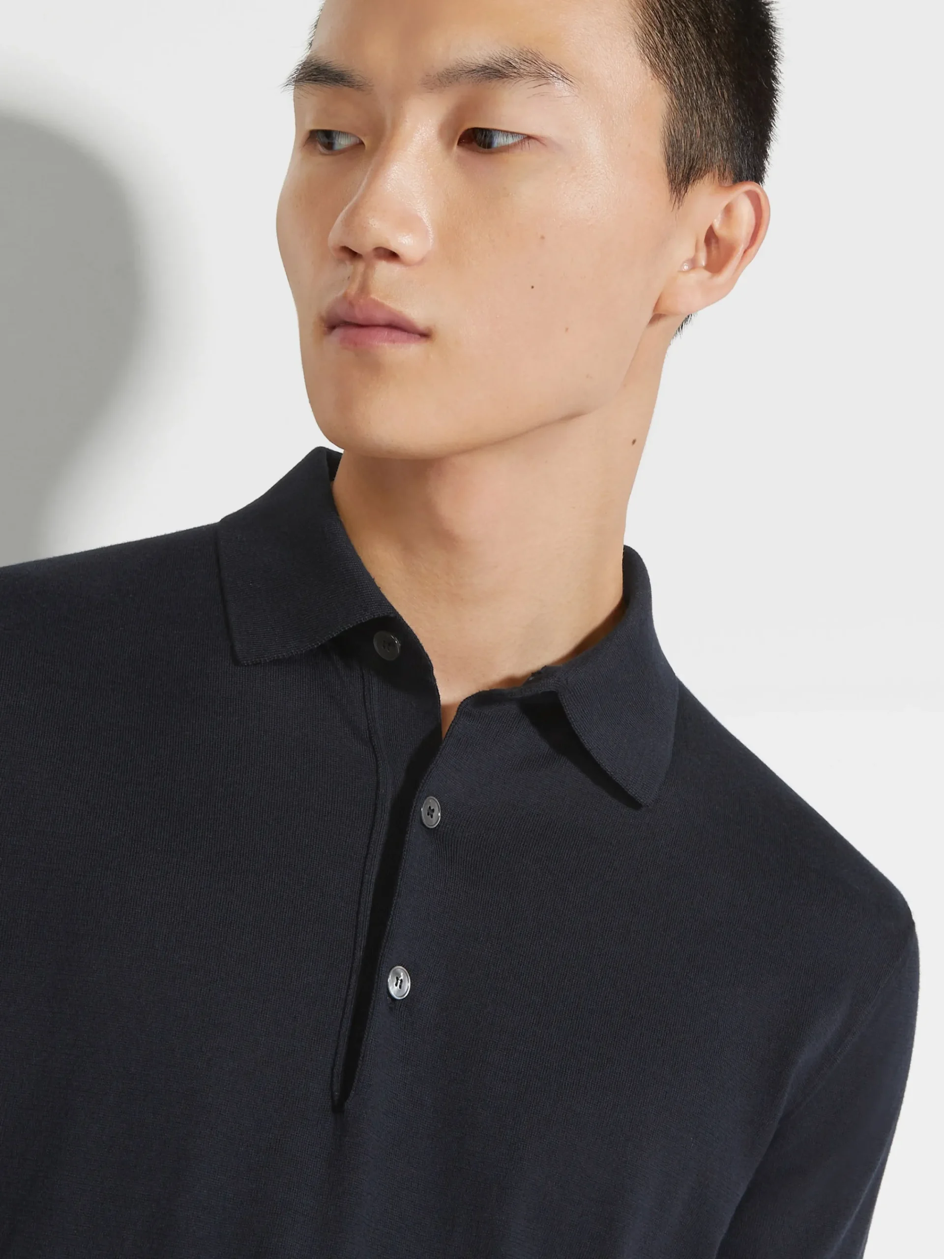 Sweaters>ZEGNA Navy Blue Premium Cotton Polo Shirt NavyBlue