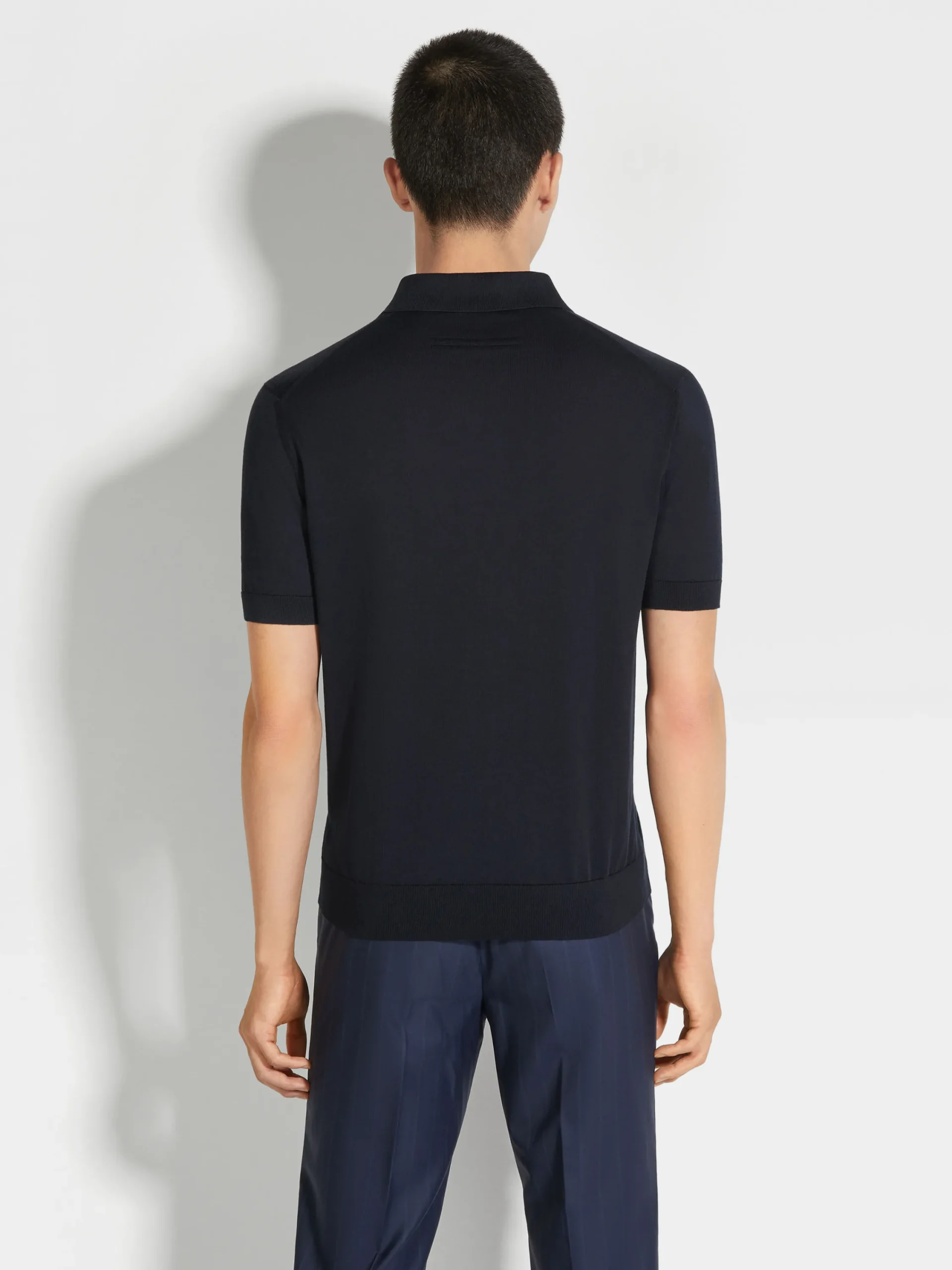 Sweaters>ZEGNA Navy Blue Premium Cotton Polo Shirt NavyBlue