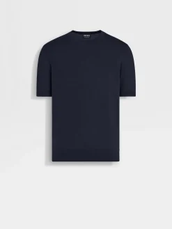 Sweaters>ZEGNA Navy Blue Premium Cotton Crewneck NavyBlue